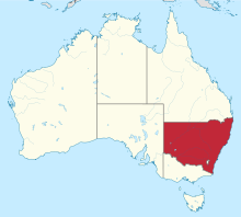 Un mapa de Australia destacando en rojo a Nueva Gales del Sur