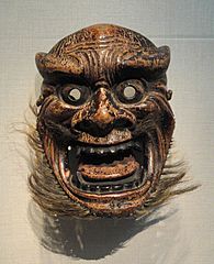 Ritual mask of oni (demon) used in tsuina (oni yarai) exorcism, Japan, Edo period, wood with color - Freer Gallery of Art - DSC05526