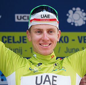 2022 Tour of Slovenia (Stage 3, Tadej Pogačar celebrating victory on Celje Castle v2).jpg