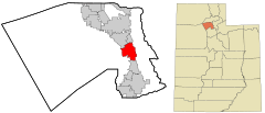 Davis County Utah incorporated and unincorporated areas Farmington highlighted.svg
