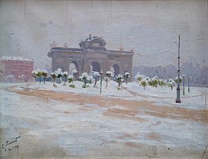 Archivo:Enrique Simonet - Puerta de Alcalá nevada - 1911