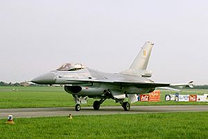 Archivo:F-16 MLU of Belgian Air Force's Solo Display Team (reg. FA-133), taxiing, Radom AirShow 2005, Poland