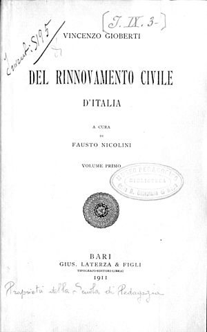 Archivo:Gioberti - Del rinnovamento civile d'Italia, 1911 - 1832099