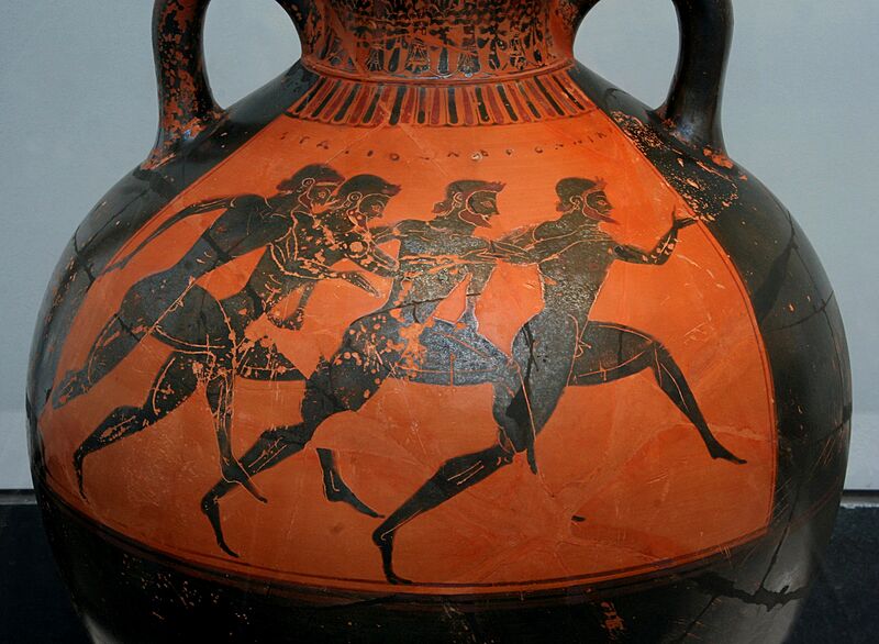 Greek vase with runners at the panathenaic games 530 bC