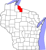 Map of Wisconsin highlighting Iron County.svg