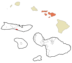 Maui County Hawaii Incorporated and Unincorporated areas Kaunakakai Highlighted.svg