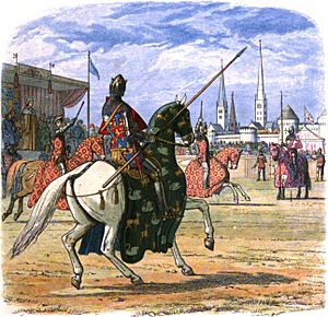 Archivo:A Chronicle of England - Page 335 - Richard Stops the Duel Between Hereford and Norfolk