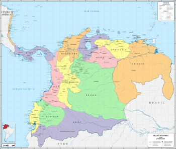 Departamentos de la Gran Colombia en 1824.