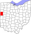Mapa de Ohio con la ubicación del condado de Mercer