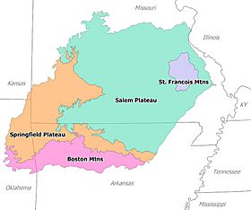Los Ozarks y sus principales regiones fisiográficas