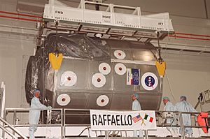 Archivo:STS-100 MPLM Raffaello is moved to the payload canister