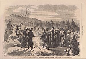 Archivo:1866-01-20, Le Monde illustré, Espagne.—Les soldats des régiments de Calatrava et de Bailen insurgés poursuivis par les troupes du general Zabala, bivouaquant á Villargo de Salvanés