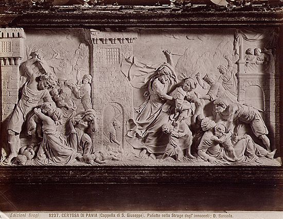 Archivo:Brogi, Carlo (1850-1925) - n. 8237 - Certosa di Pavia - (Cappella di S. Giuseppe) - Paliotto colla strage degl'Innocenti, D. Bussola
