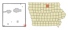 Cerro Gordo County Iowa Incorporated and Unincorporated areas Dougherty Highlighted.svg