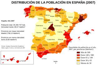 Densidades de población en España (2007)