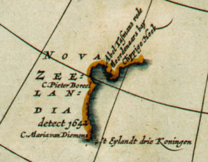 Archivo:Detail of 1657 map Polus Antarcticus by Jan Janssonius, showing Nova Zeelandia