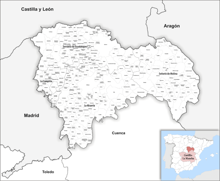 Karte Gemeinden Provinz Guadalajara 2022-es