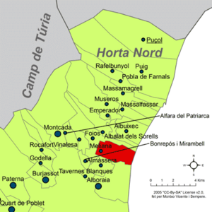Archivo:Localització de Meliana respecte de l'Horta Nord