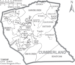Archivo:Map of Cumberland County North Carolina With Municipal and Township Labels