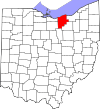 Mapa de Ohio con la ubicación del condado de Lorain