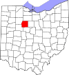 Mapa de Ohio con la ubicación del condado de Wyandot