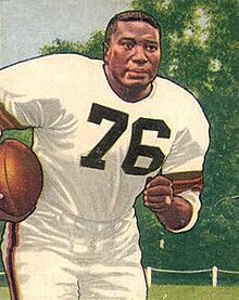 Marion Motley, American football fullback, on a 1950 football card.jpg