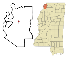 Tunica County Mississippi Incorporated and Unincorporated areas North Tunica Highlighted.svg