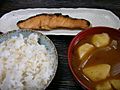 Breakfast of grilled salmon, miso soup and rice by jetalone