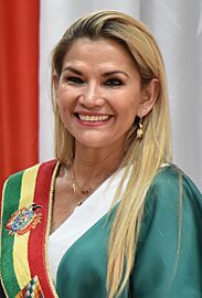 Jeanine Áñez at the 314th Anniversary of Reyes. 6 January 2020, Ministry of Communication, Reyes. Cropped (51907629988)