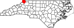 Mapa de Carolina del Norte con la ubicación del condado de Ashe