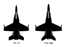 Archivo:Northrop YF-17 and McDonnell Douglas FA-18 top-view silhouette comparison