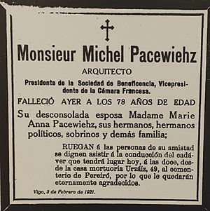 Archivo:Recorte del Faro de Vigo del 3 de febrero de 1921 con la necrológica del arquitecto