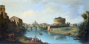 Archivo:View of the Tiber Looking Towards the Castel Sant'Angelo, with Saint Peter's in the Distance (adj)
