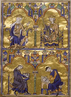 Archivo:Blanche of Castile and King Louis IX of France; Author Dictating to a Scribe - Google Art Project