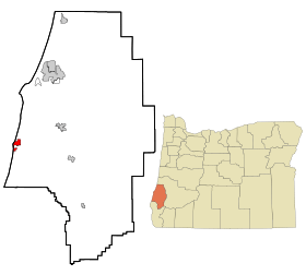 Coos County Oregon Incorporated and Unincorporated areas Bandon Highlighted.svg