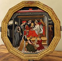 Archivo:Domenico di bartolo, desco da nozze con nascita del battista, 1420-40 ca. (siena) 01