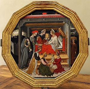 Archivo:Domenico di bartolo, desco da nozze con nascita del battista, 1420-40 ca. (siena) 01