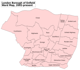 Enfield London UK labelled ward map 2002.svg