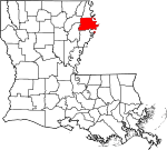 Mapa de Luisiana con la ubicación del Parish Madison