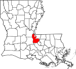 Mapa de Luisiana con la ubicación del Parish Pointe Coupee