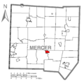 Map of Mercer, Mercer County, Pennsylvania Highlighted