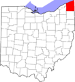 Map of Ohio highlighting Ashtabula County