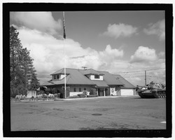 Perspective view of the Post Operations Building (Mess Hall, 1912), view looking northwest - Camp Withycombe, Southeast Clackamas Road, Clackamas, Clackamas County, OR HABS OR-185-10.tif