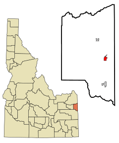Teton County Idaho Incorporated and Unincorporated areas Driggs Highlighted.svg