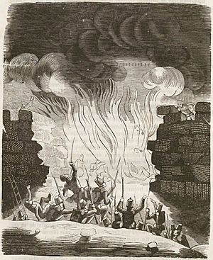 Archivo:1845, Historia de Cabrera y de la guerra civil en Aragón, Valencia y Murcia, Asedio dado en la brecha de Morella (cropped)