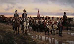 Archivo:Augusto Ferrer-Dalmau. Regimiento Real de Minadores-Zapadores abandonando Alcalá de Henares el 24 de mayo de 1808