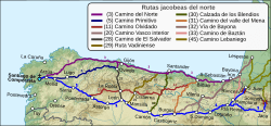 Caminos Santiago actuales - 03 Rutas jacobeas del norte.svg