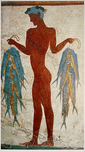 Archivo:Fresco of a fisherman, Akrotiri, Greece
