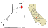 Kings County California Incorporated and Unincorporated areas Hanford Highlighted.svg
