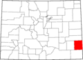 Map of Colorado highlighting Prowers County